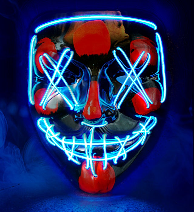 Gruselige blaue LED-Maske mit leuchtenden Augen für Halloween und Fasnacht