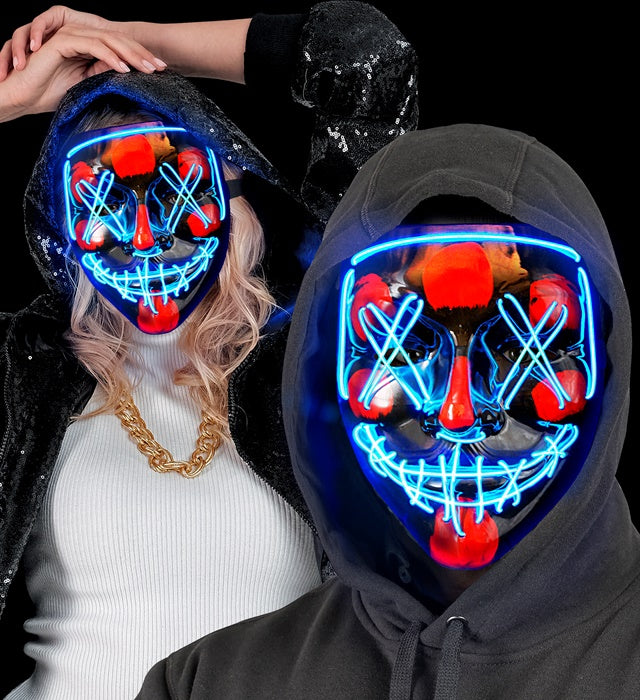 Gruselige blaue LED-Maske mit leuchtenden Augen für Halloween und Fasnacht
