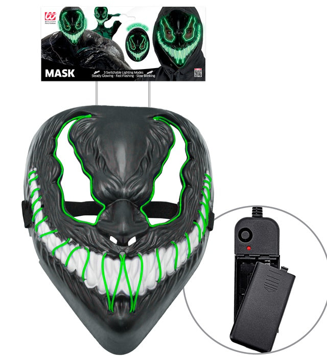 Grüne Monster Maske mit LED-Leuchten für Halloween und Fasnacht