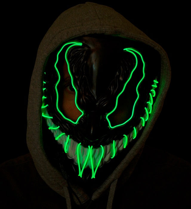 Grüne Monster Maske mit LED-Leuchten für Halloween und Fasnacht