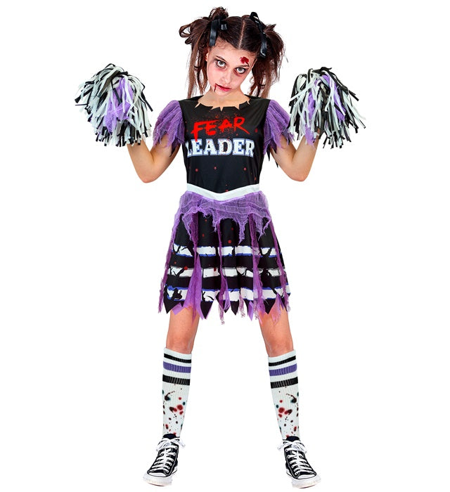 Zombie Cheerleader Kostüm mit Kleid, Strümpfen und Pompon für Fasnacht und Halloween
