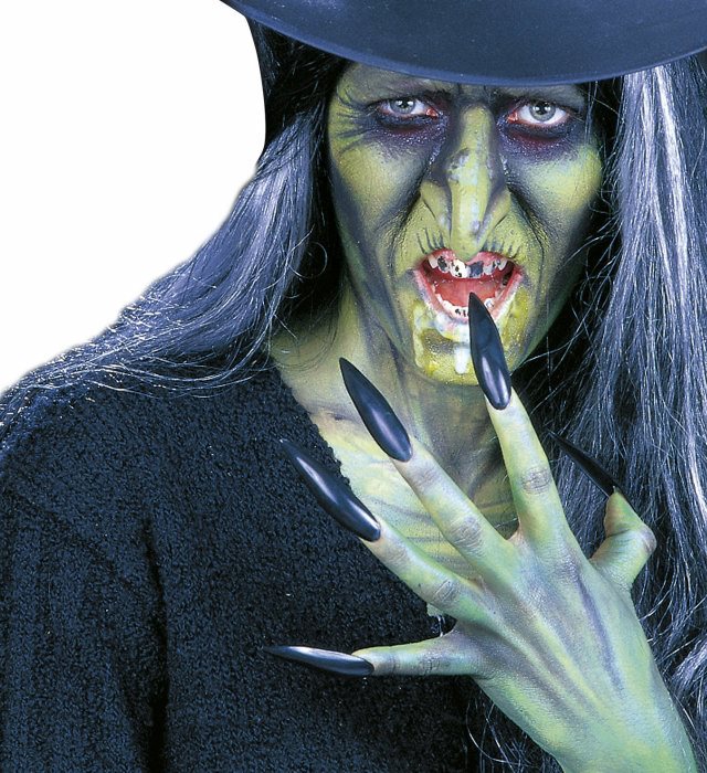 Set von 10 Maxi Hexen Fingernägeln mit Klebelaschen für Fasnacht und Halloween
