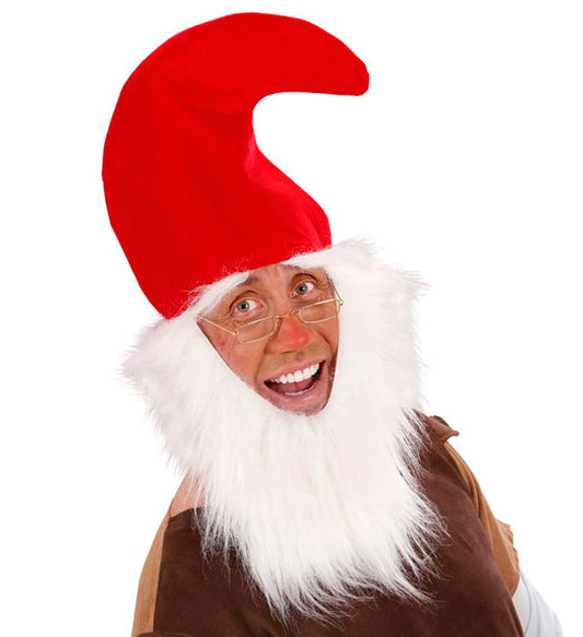 Zwergenmütze mit Bart und Augenbrauen in rot und braun für Fasnacht und Karneval