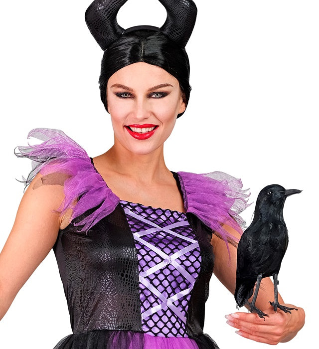 Realistische Krähe aus Federn 27 cm als Deko für Fasnacht und Halloween