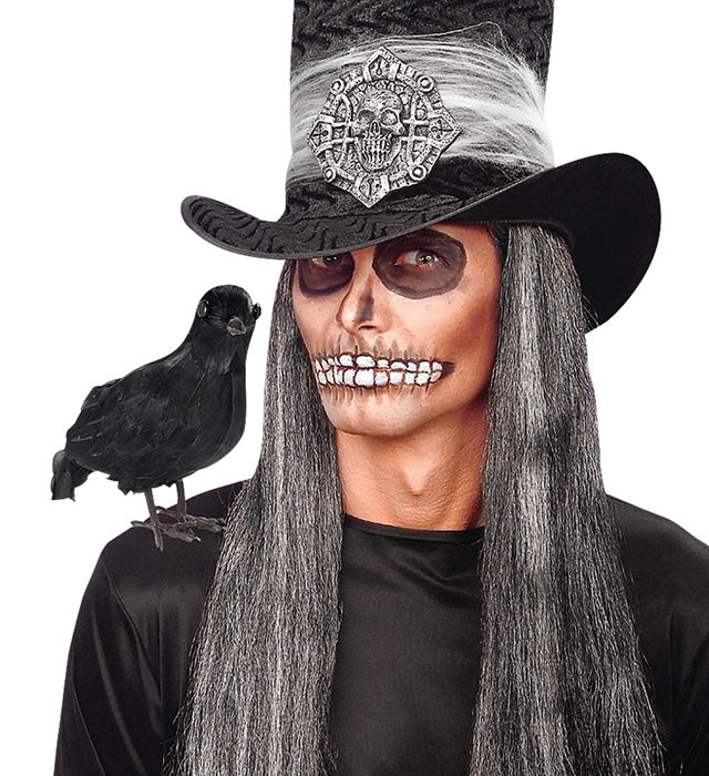Realistische Krähe aus Federn 27 cm als Deko für Fasnacht und Halloween