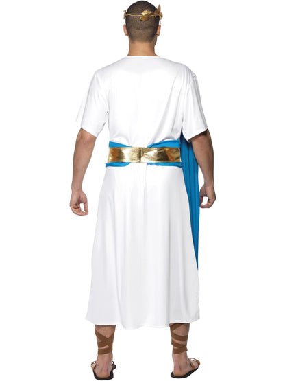 Smiffys Roman Senator Kostüm für Herren in Blau und Weiss mit Robe, Gürtel und Headpiece – Detailansicht