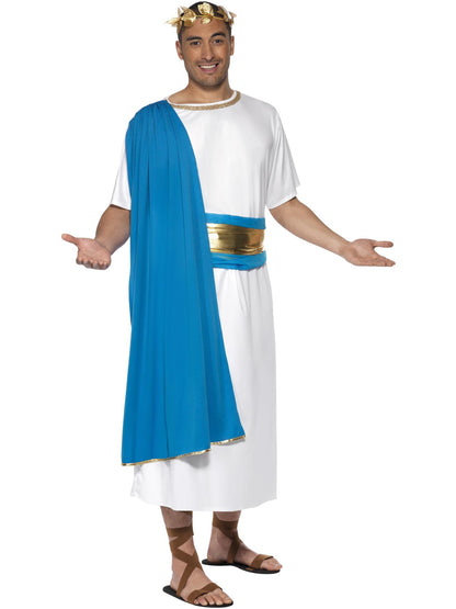 Smiffys Roman Senator Kostüm für Herren in Blau und Weiss mit Robe, Gürtel und Headpiece – Produktansicht