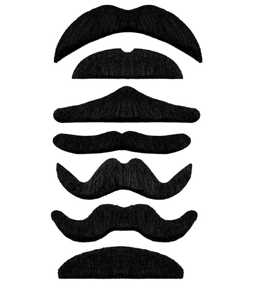 Set von 7 schwarzen Schnurrbärten für Fasnachtskostüm
