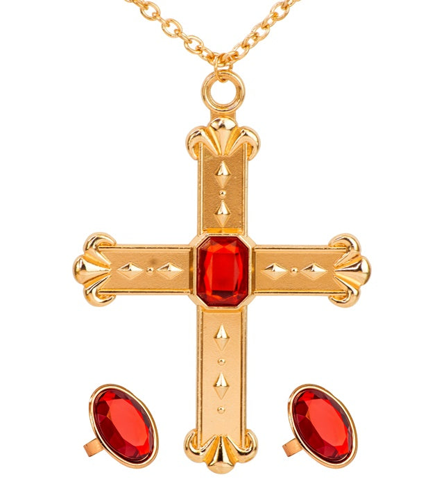 KARDINAL Set (Halskette mit Kreuz, 2 Ringe)