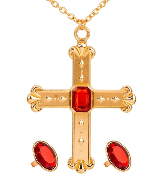 KARDINAL Set (Halskette mit Kreuz, 2 Ringe)