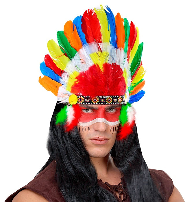 Indianerhaarschmuck mit bunten Federn für Fasnacht und Karneval