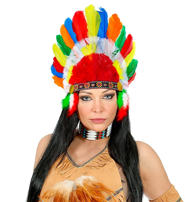 Indianerhaarschmuck mit bunten Federn für Fasnacht und Karneval