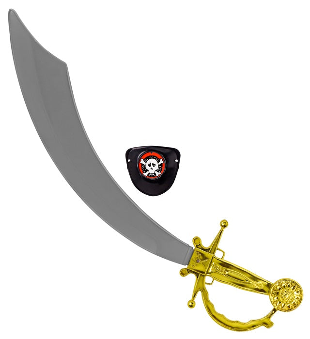 Piraten Säbel und schwarze Augenklappe 47 cm als Kostümzubehör