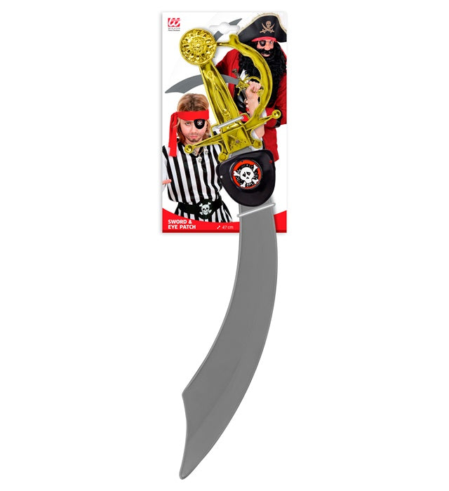 Piraten Säbel und schwarze Augenklappe 47 cm als Kostümzubehör