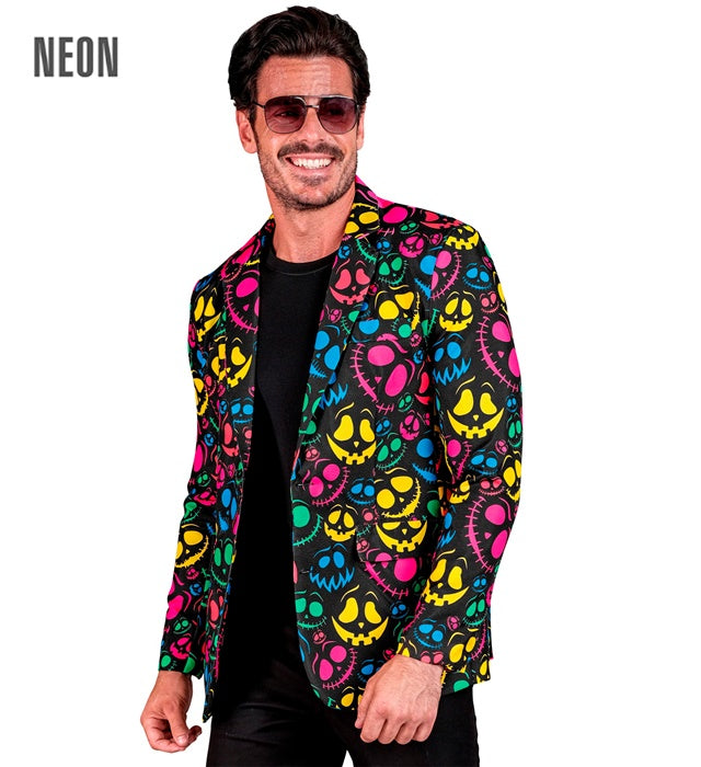 Neon Gespenster Party Jackett mit leuchtendem Design für Halloween und Fasnacht
