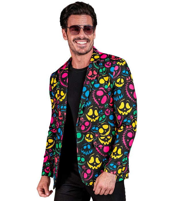 Neon Gespenster Party Jackett mit leuchtendem Design für Halloween und Fasnacht