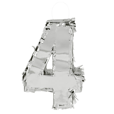 Boland Piñata Zahl 4 – Silber Cardboard Party Dekoration 25x16x5cm