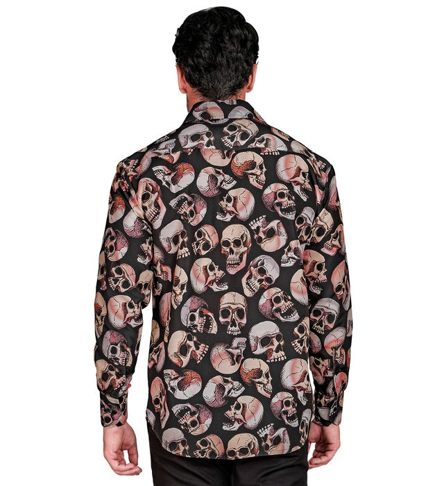 Totenköpfe Party Fashion Hemd mit auffälligem Totenkopf-Muster für Fasnacht und Halloween