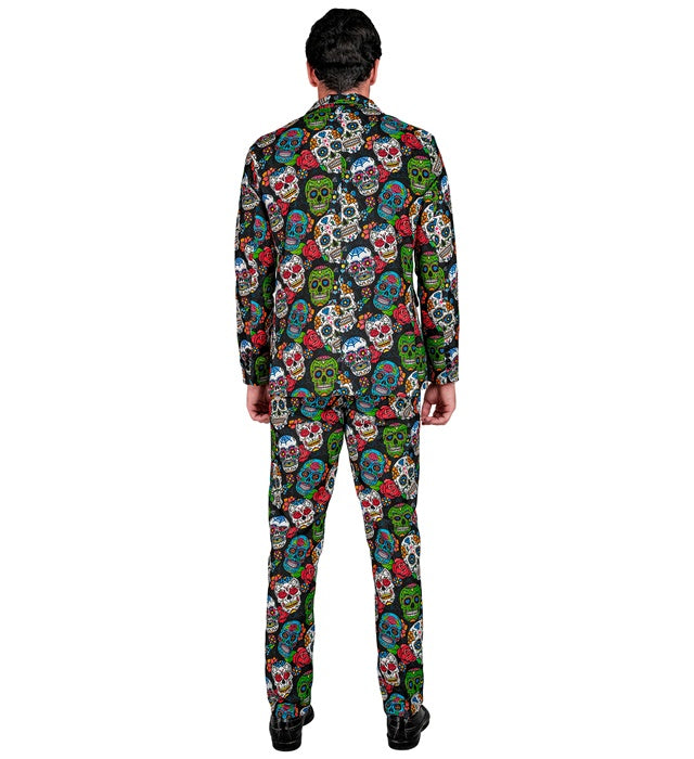 Dia de los Muertos Party Anzug bestehend aus Jackett und Hose mit typischem Totenkopf-Design