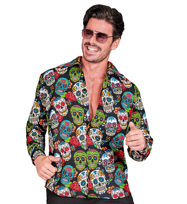 Dia de los Muertos Party Hemd mit farbigem Totenkopf-Motiv