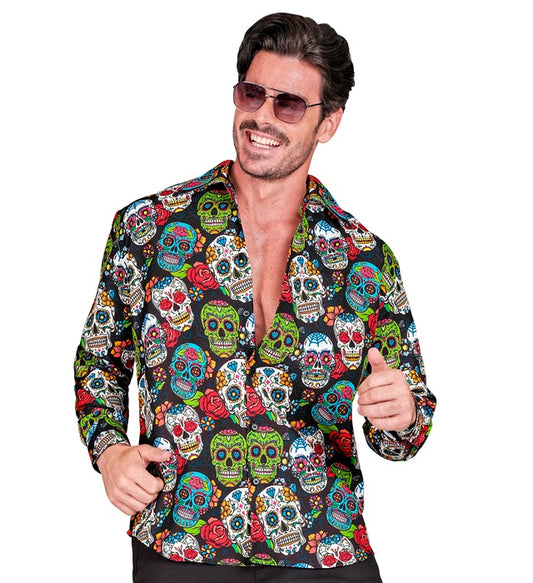 Dia de los Muertos Party Hemd mit farbigem Totenkopf-Motiv
