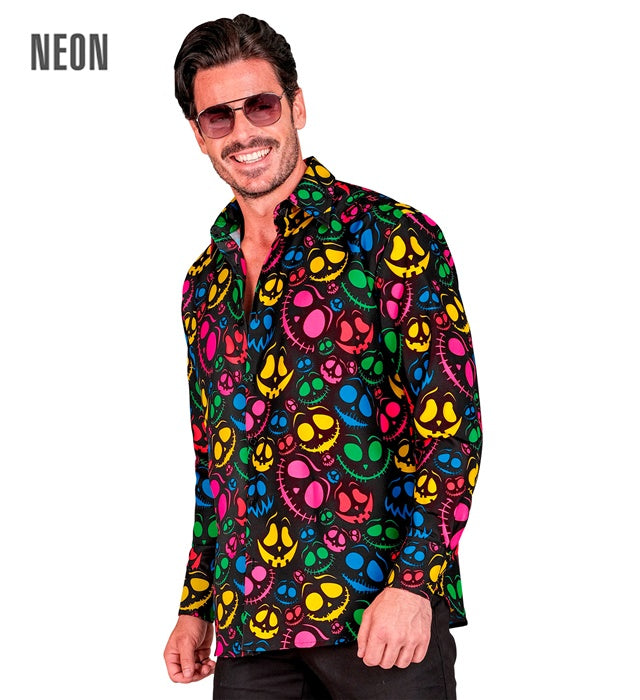 Neon Gespenster Hemd mit leuchtendem Design für Halloween und Fasnacht