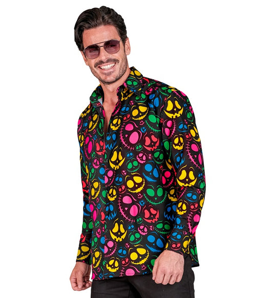 Neon Gespenster Hemd mit leuchtendem Design für Halloween und Fasnacht