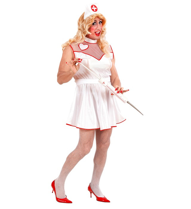 Krankenschwester-Kostüm mit Kleid, Gürtel und Haube für Fasnacht