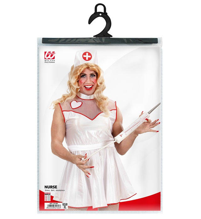 Krankenschwester-Kostüm mit Kleid, Gürtel und Haube für Fasnacht