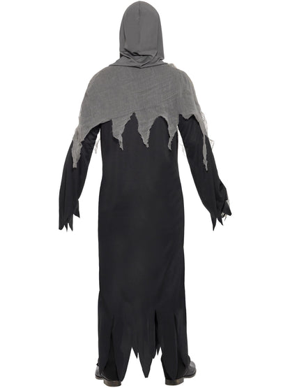 Smiffys schwarze Grim-Reaper-Robe mit Kapuze und Kette für Erwachsene – Detailansicht