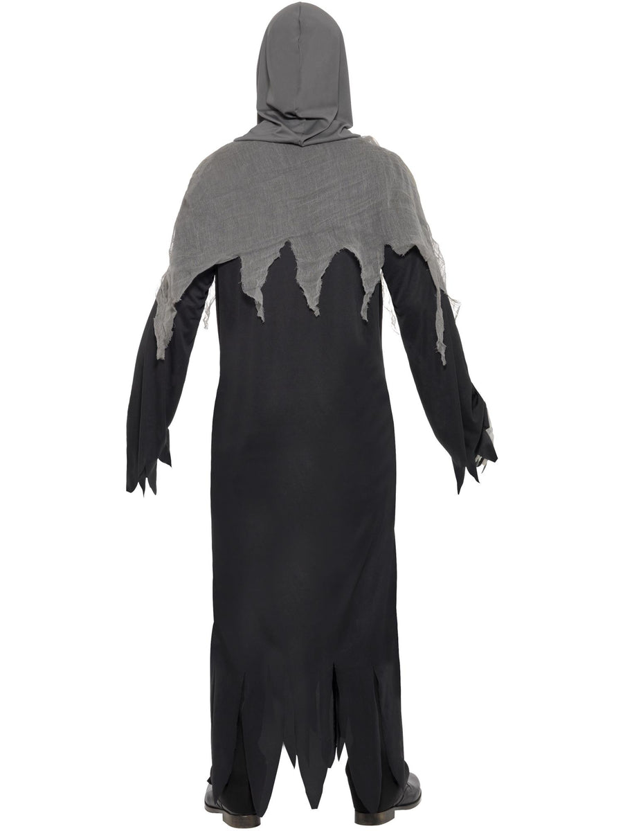 Smiffys schwarze Grim-Reaper-Robe mit Kapuze und Kette für Erwachsene – Detailansicht