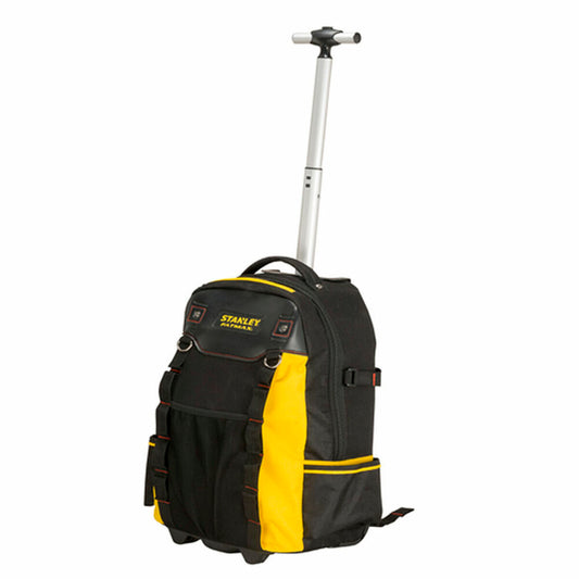 Schwarzer Trolley Rucksack Stanley mit Rädern, 36x23x54 cm, für Werkzeuge und Zubehör.