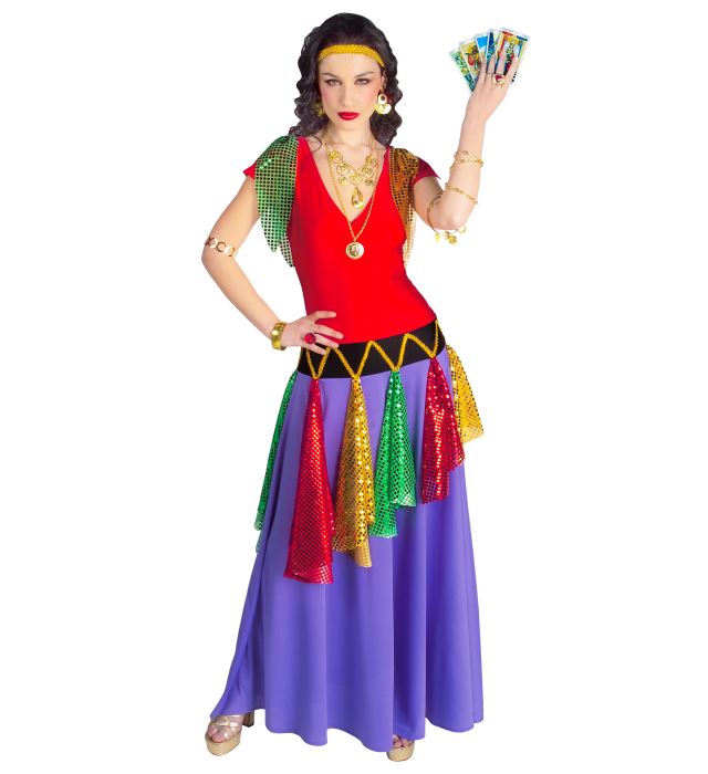 Wahrsager Königin Stretchkleid mit Stirnband in elegantem Design für Fasnacht und Karneval