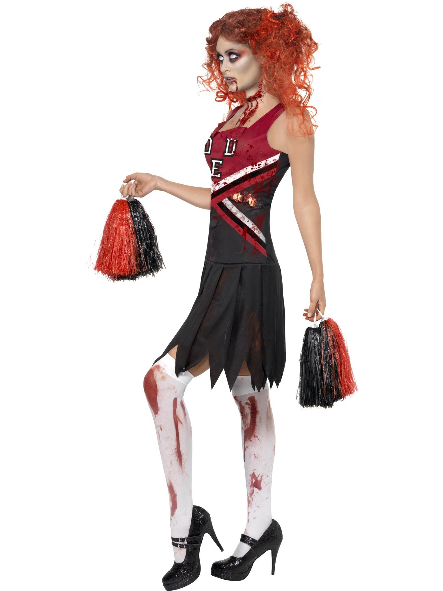 Smiffys ZOMBIE High School Horror Cheerleader Costume, Red & Blac CS für Damen