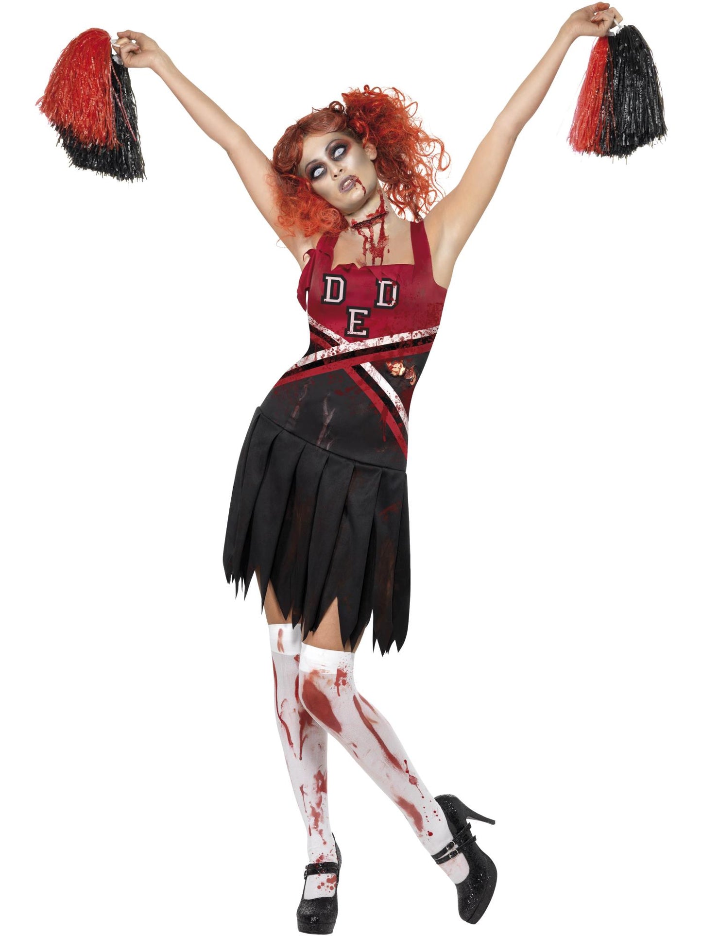 Smiffys ZOMBIE High School Horror Cheerleader Costume, Red & Blac CS für Damen