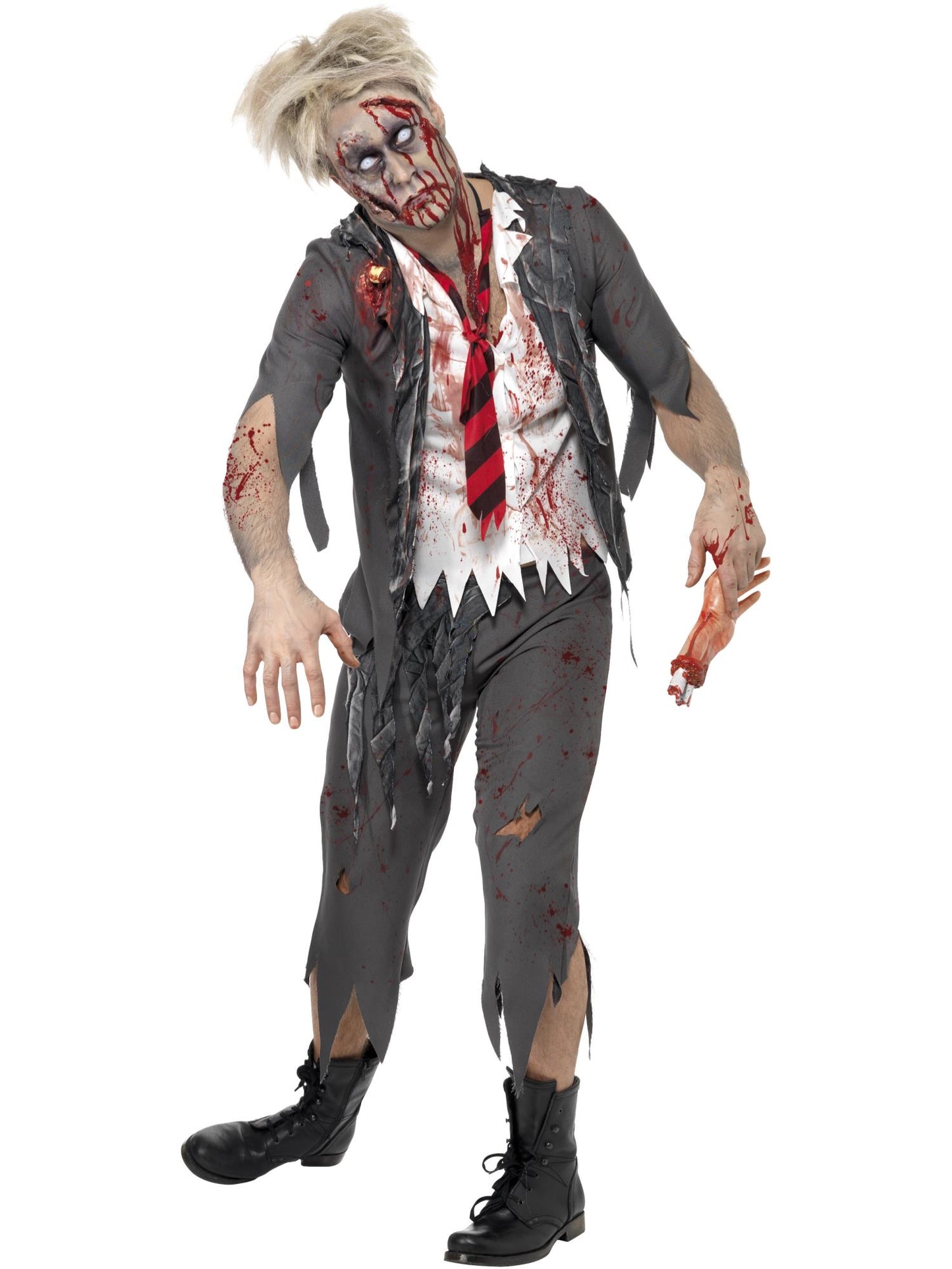 Smiffys High School Horror Zombie Schoolboy Costume, Grey CS für Herren