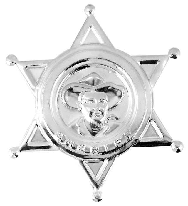 Silberner Sheriffstern aus Metall als Fasnachts-Kostümzubehör