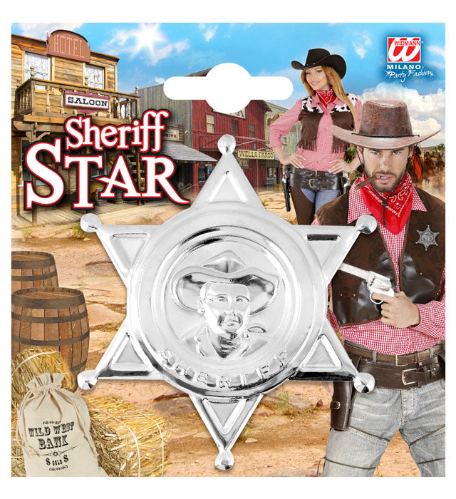 Silberner Sheriffstern aus Metall als Fasnachts-Kostümzubehör