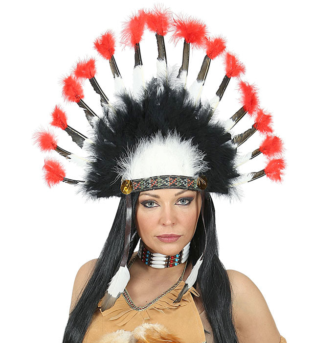 Indianer Feder Kopfschmuck mit bunten Federn für Fasnacht und Karneval