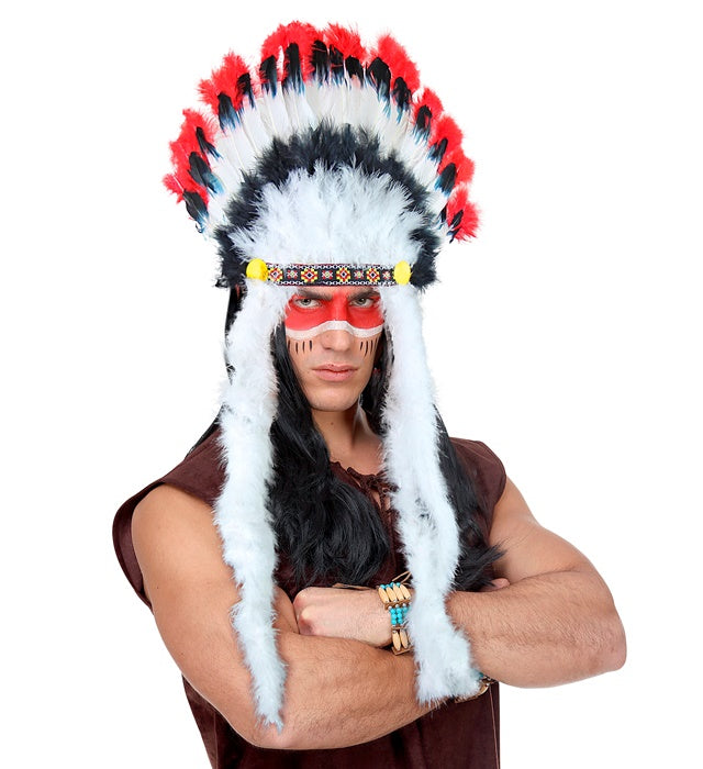 Indianerhaarschmuck Wilder Stier mit bunten Federn für Fasnacht und Karneval