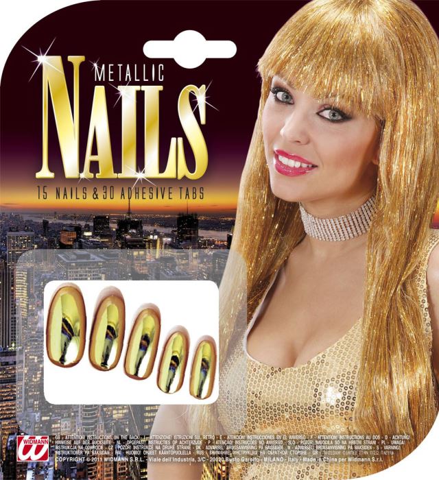 Set aus 15 metallisierten goldenen Fingernägeln mit Klebelaschen