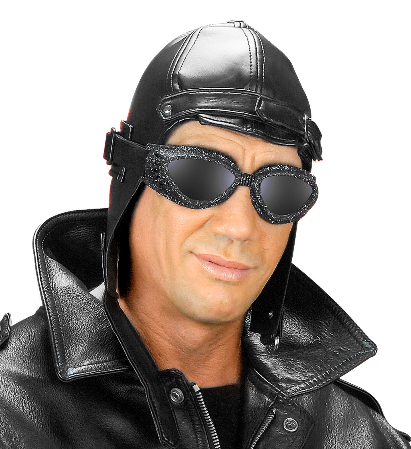 Fliegerhut Schwarz aus Kunstleder