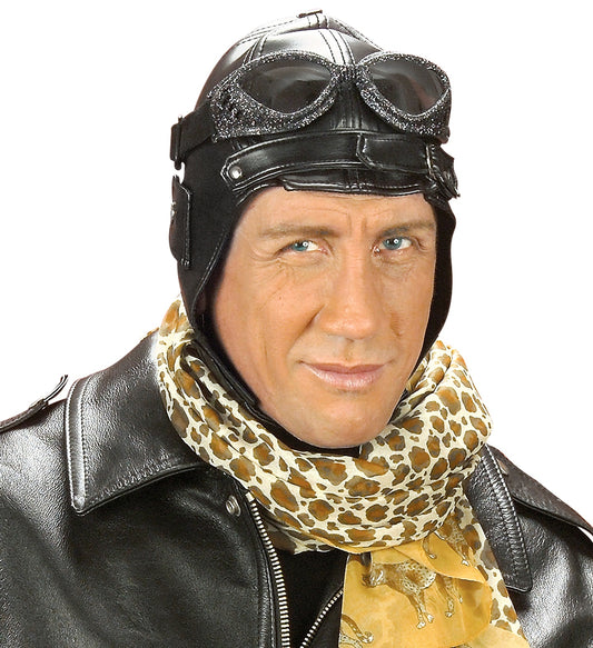 Fliegerhut Schwarz aus Kunstleder