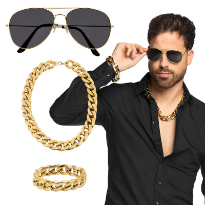Boland Zuhälter Kostüm Set mit Halskette Armband und Partybrille