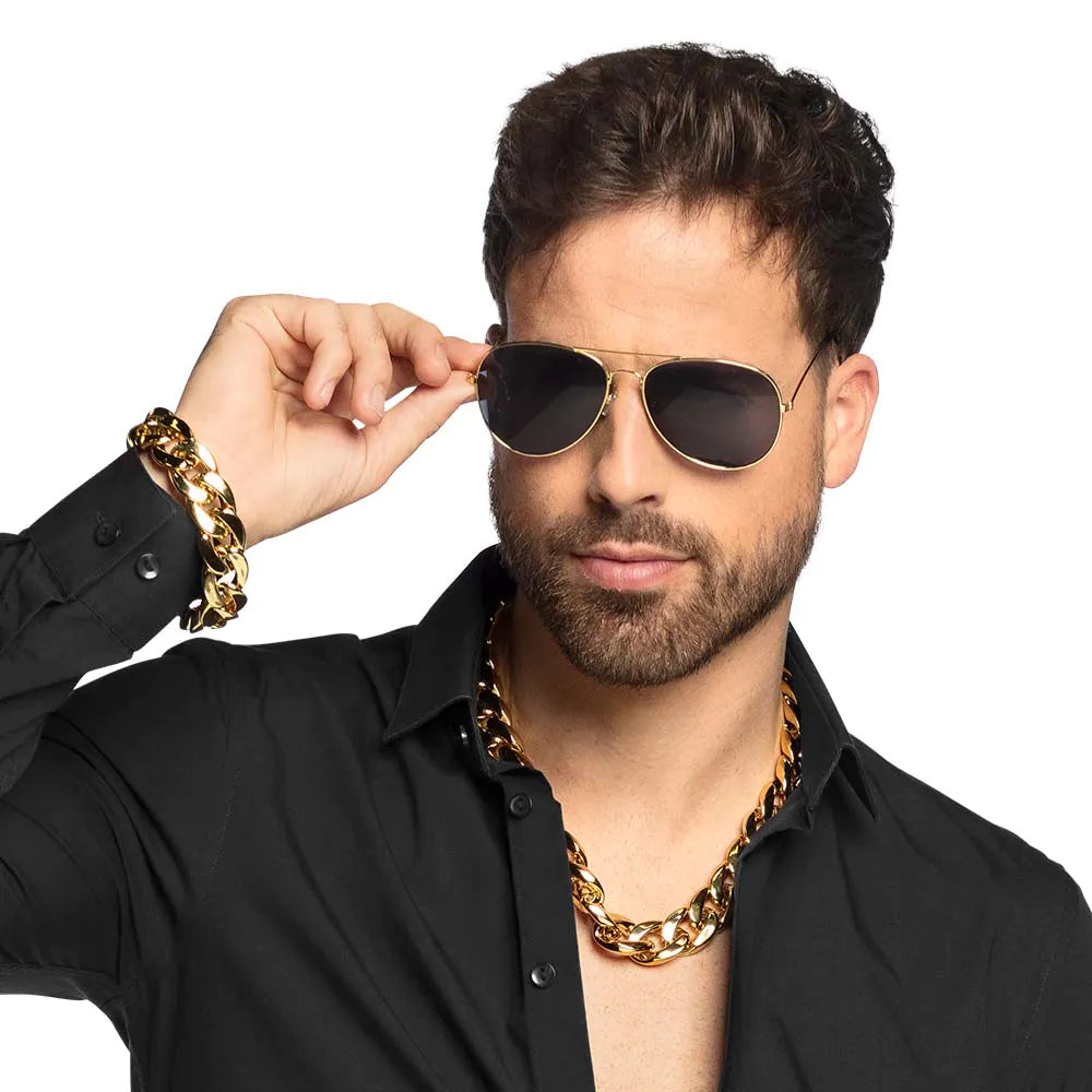 Zuhälter Satz Pimp mit Halskette, Armband und Partybrille