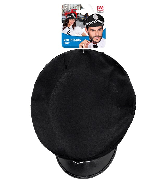 Englischer Polizistenhut schwarz mit Abzeichen, Fasnacht Kostümzubehör