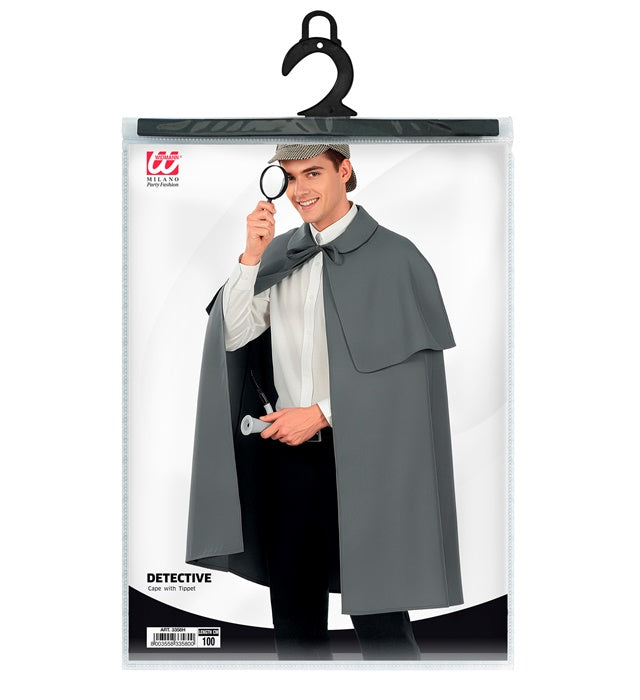 Detektiv-Umhang mit Pelerine in Schwarz, 100 cm lang