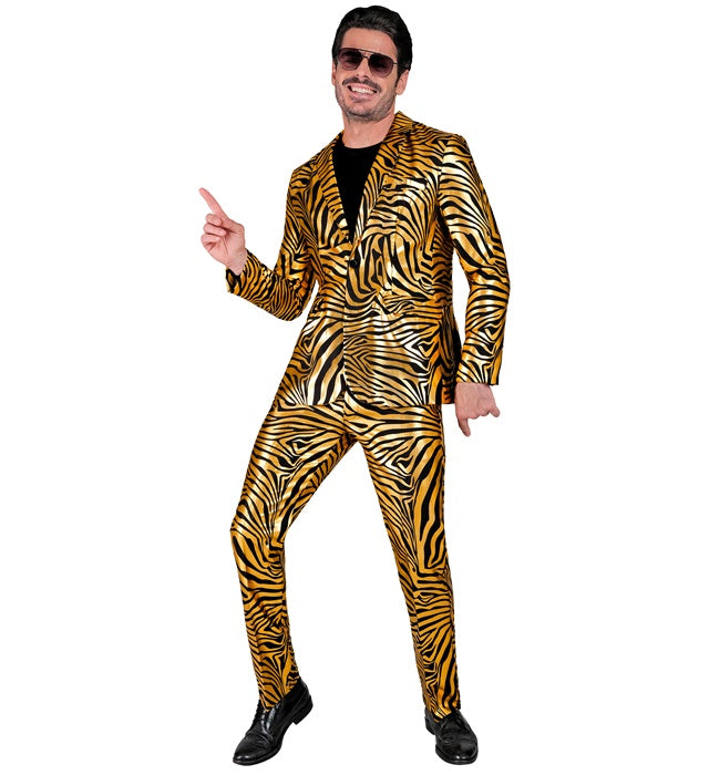 Goldener Animal Print Party-Anzug bestehend aus Jackett und Hose