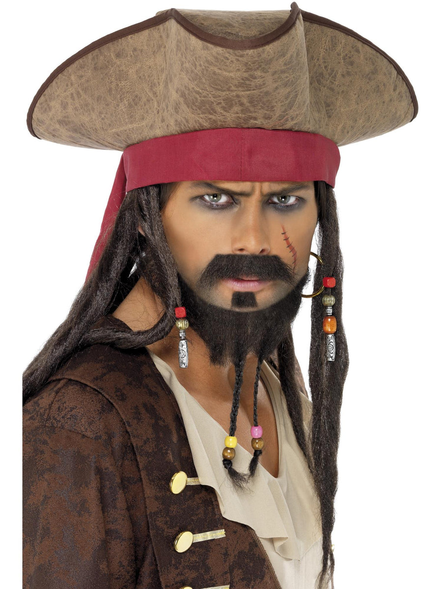 Smiffys brauner Piratenhut mit Haar-Dreadlocks für Herren