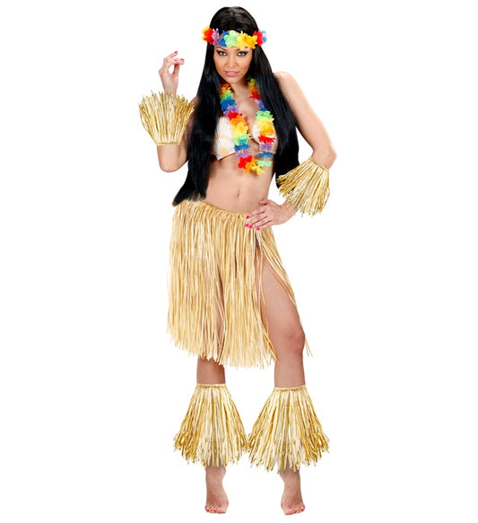 Raphia-Rock mit passendem Arm- und Beinschmuck im Hula- und Maori-Stil